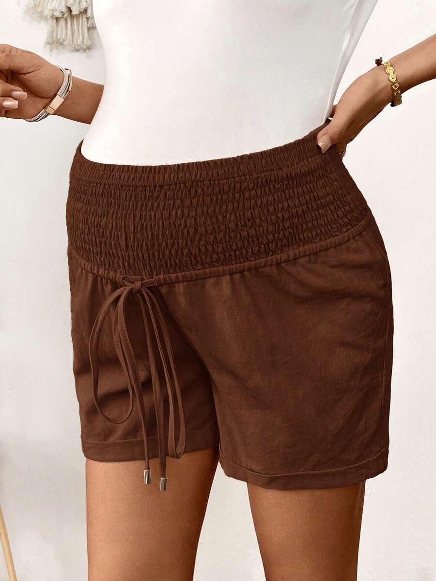 Dusty Pink 100% Cotton Maternity Shorts – Comfortable Drawstring Waist Track Shorts with Pockets for Summer Casual & Beach Wear