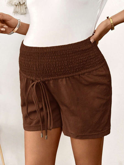Dusty Pink 100% Cotton Maternity Shorts – Comfortable Drawstring Waist Track Shorts with Pockets for Summer Casual & Beach Wear