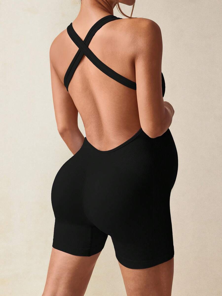 Maternity Casual Solid Color Sleeveless Backless Romper For Summer,Word Cup
