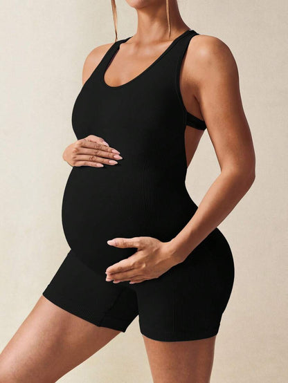 Maternity Casual Solid Color Sleeveless Backless Romper For Summer,Word Cup