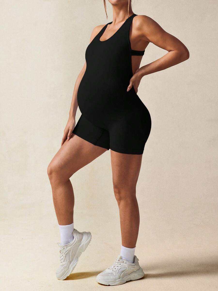 Maternity Casual Solid Color Sleeveless Backless Romper For Summer,Word Cup