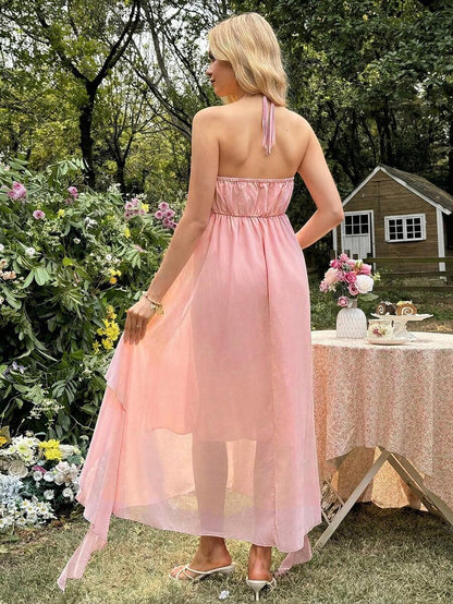 Maternity Summer Elegant Ruched Halter Dress