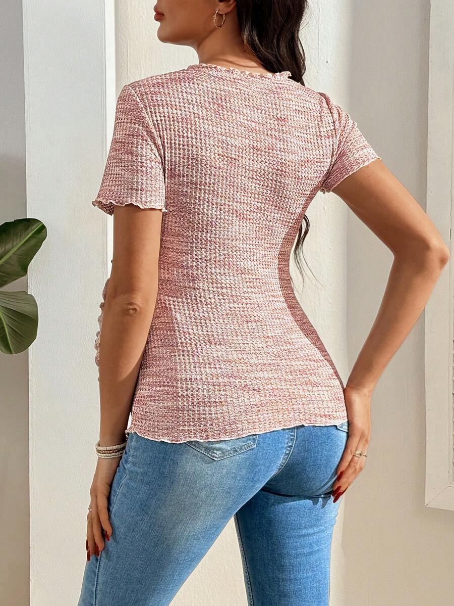 Maternity V-Neck Waffle Knit T-Shirt - Colorful Short Sleeve Casual Nursing Top