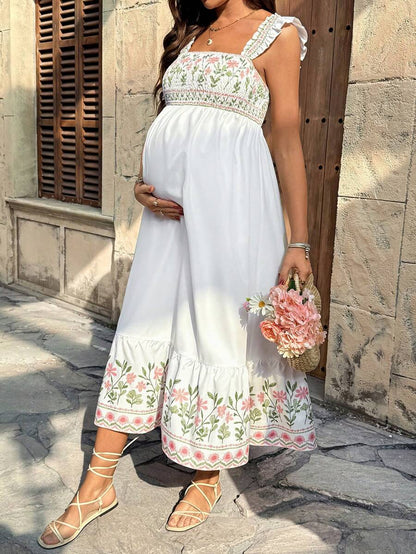 Maternity Casual Floral Print Sleeveless Dress