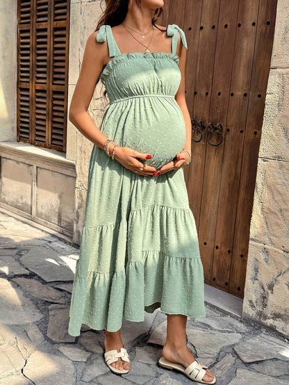 Pregnant Women's Jacquard Pleated Knotted Shoulder Casual Party Outing Camisole Dress