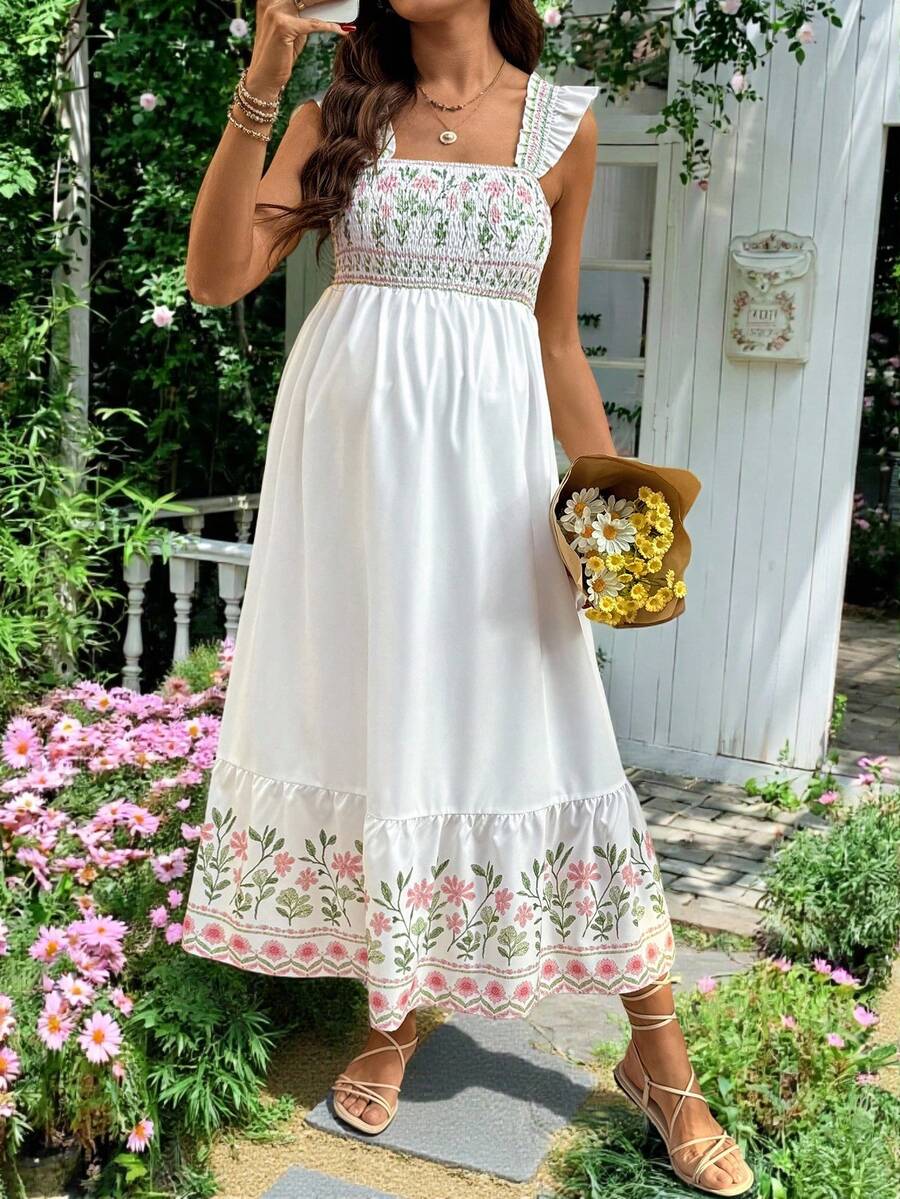 Maternity Casual Floral Print Sleeveless Dress