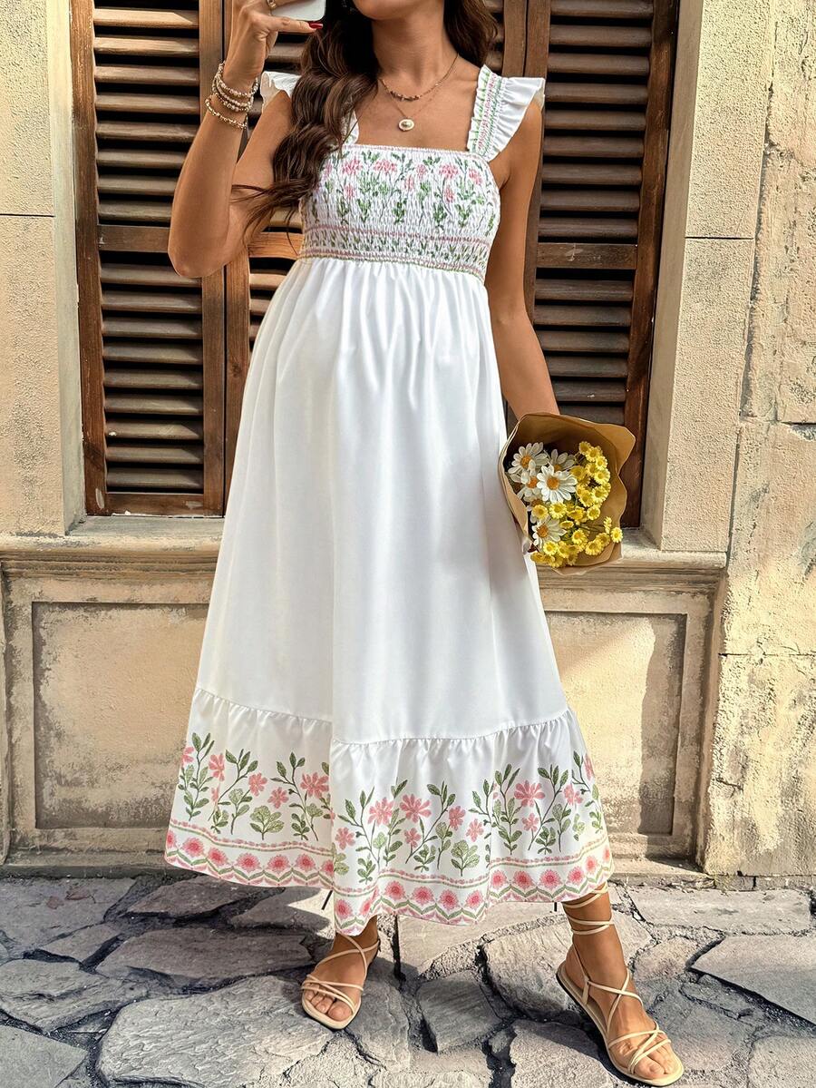 Maternity Casual Floral Print Sleeveless Dress