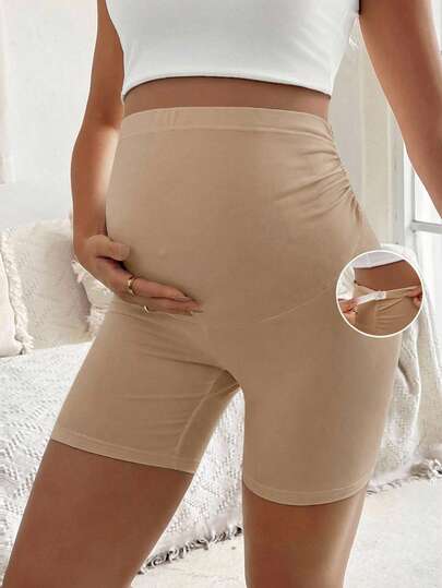 Maternity Solid Color Ruched Shorts - Tight Fitting Spring & Summer Fashion