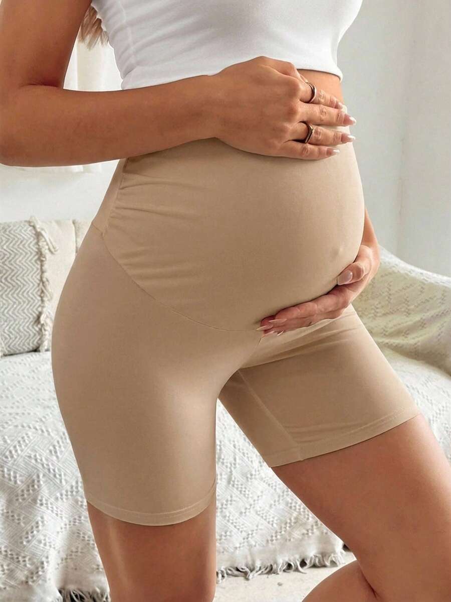 Maternity Ruched Frill Hem Biker Shorts High Stretch Elastic Waist Casual Summer Pregnancy Shorts for Beach and Daily Wear