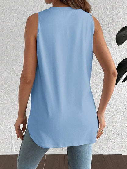 Dusty Pink Maternity Tank Top - Sleeveless Round Neck High Stretch Knitted Summer Top for Casual Travel