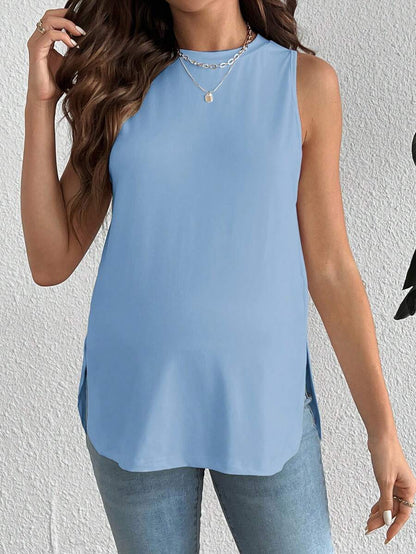 SHEIN Maternity Casual Daily Commute Solid Color Curved Hem Tank Top, Summer