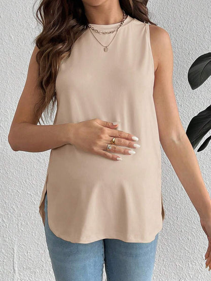 SHEIN Maternity Casual Daily Commute Solid Color Curved Hem Tank Top, Summer