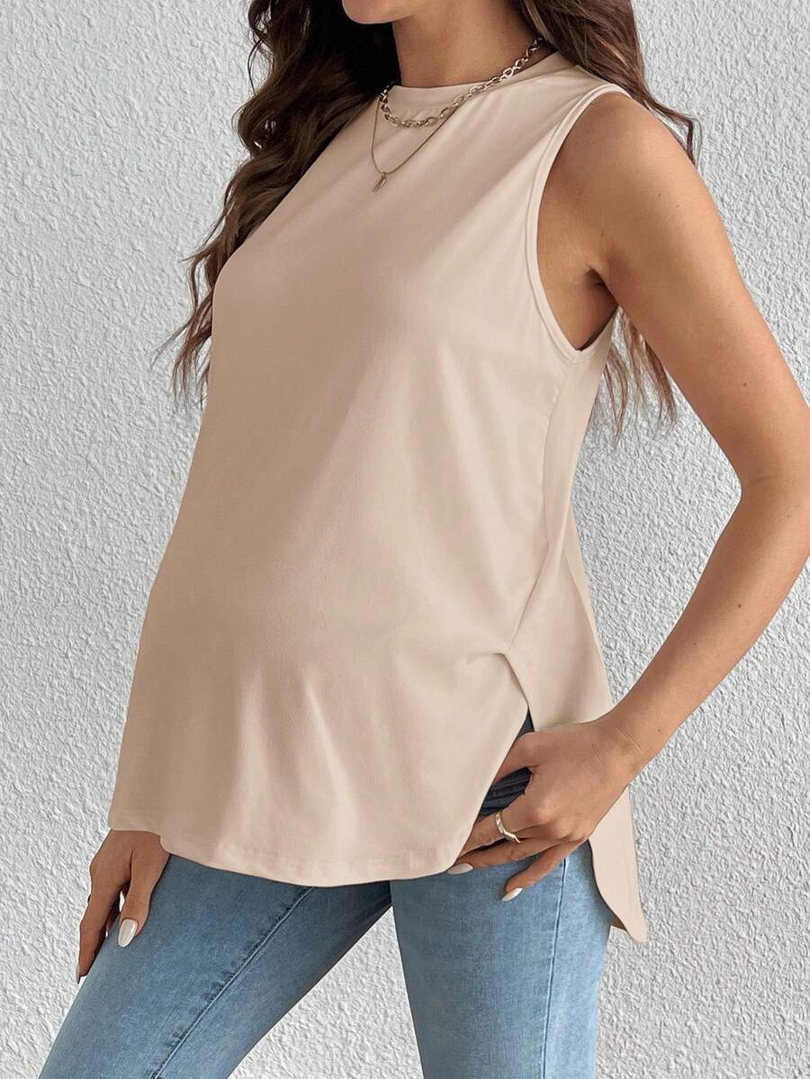 SHEIN Maternity Casual Daily Commute Solid Color Curved Hem Tank Top, Summer