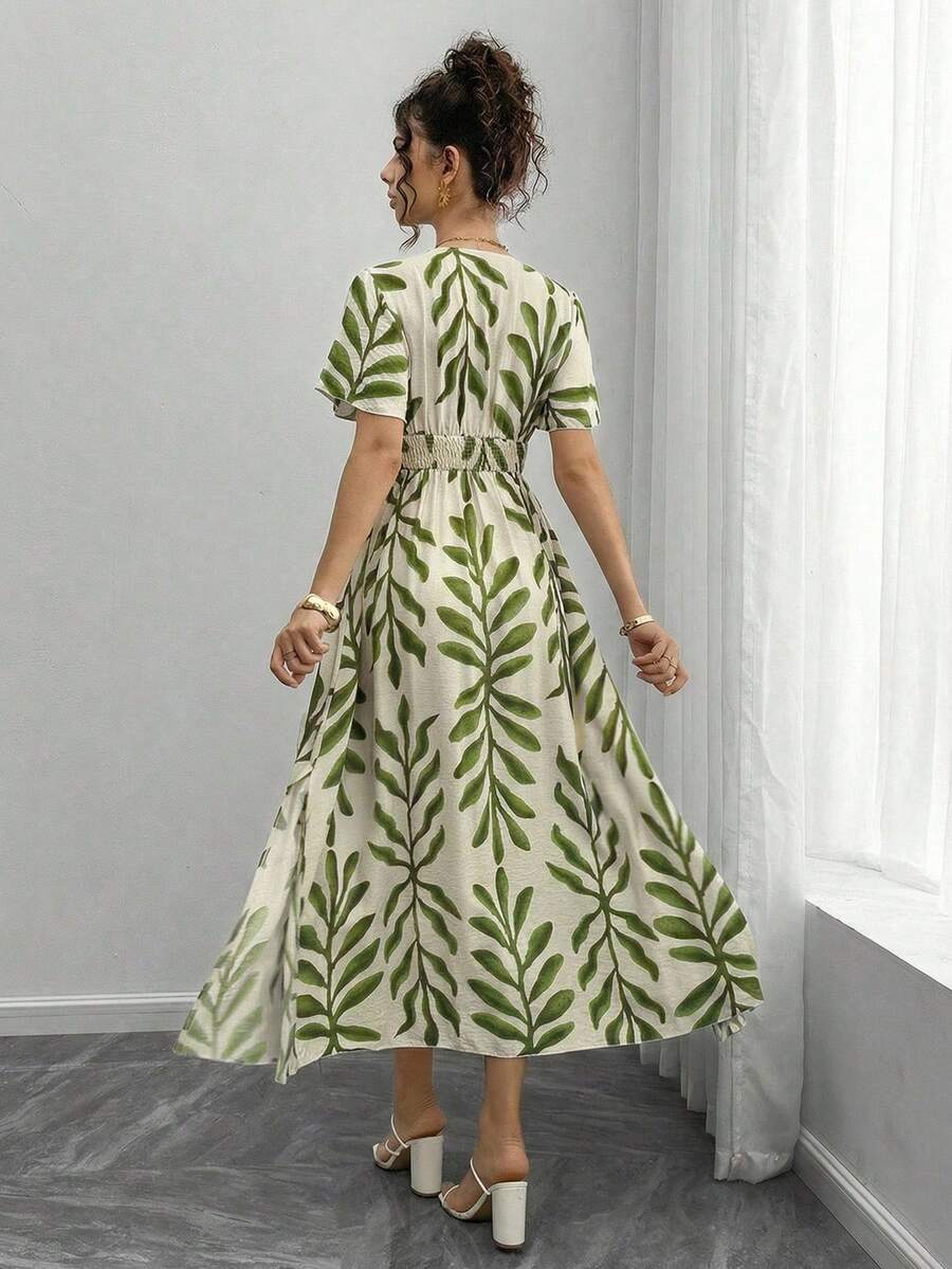 Maternity All-Over Print Shirred Casual Short Sleeve Dress