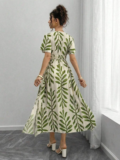 Maternity All-Over Print Shirred Casual Short Sleeve Dress