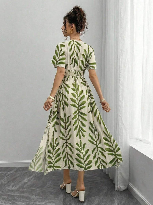 Maternity All-Over Print Shirred Casual Short Sleeve Dress