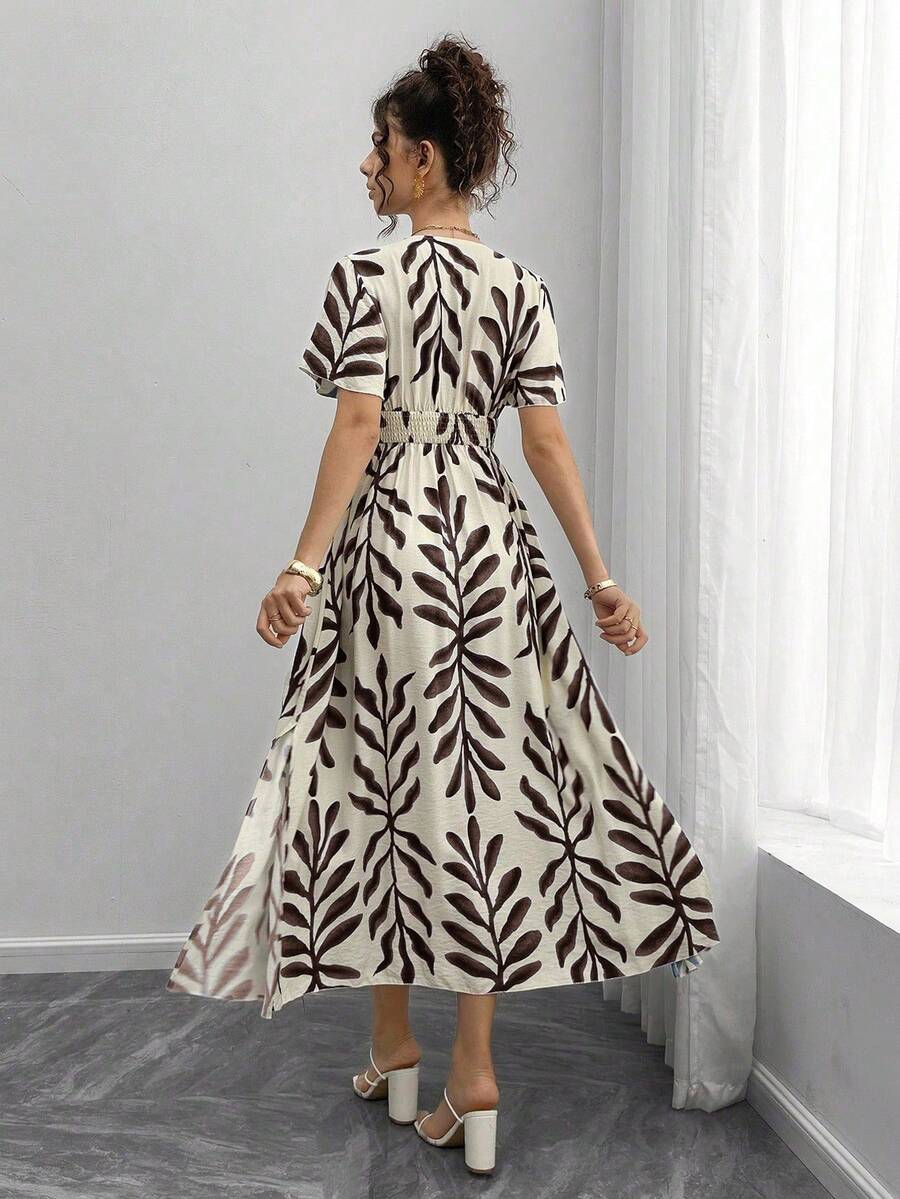 Maternity All-Over Print Shirred Casual Short Sleeve Dress