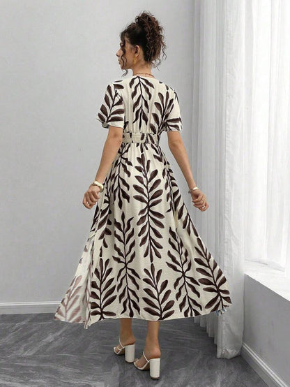Maternity All-Over Print Shirred Casual Short Sleeve Dress