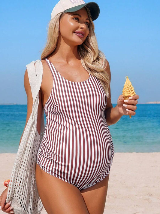Maternity Pleated Shorts - Boho Y2K Striped Print High Waist Lightweight, Vintage Western