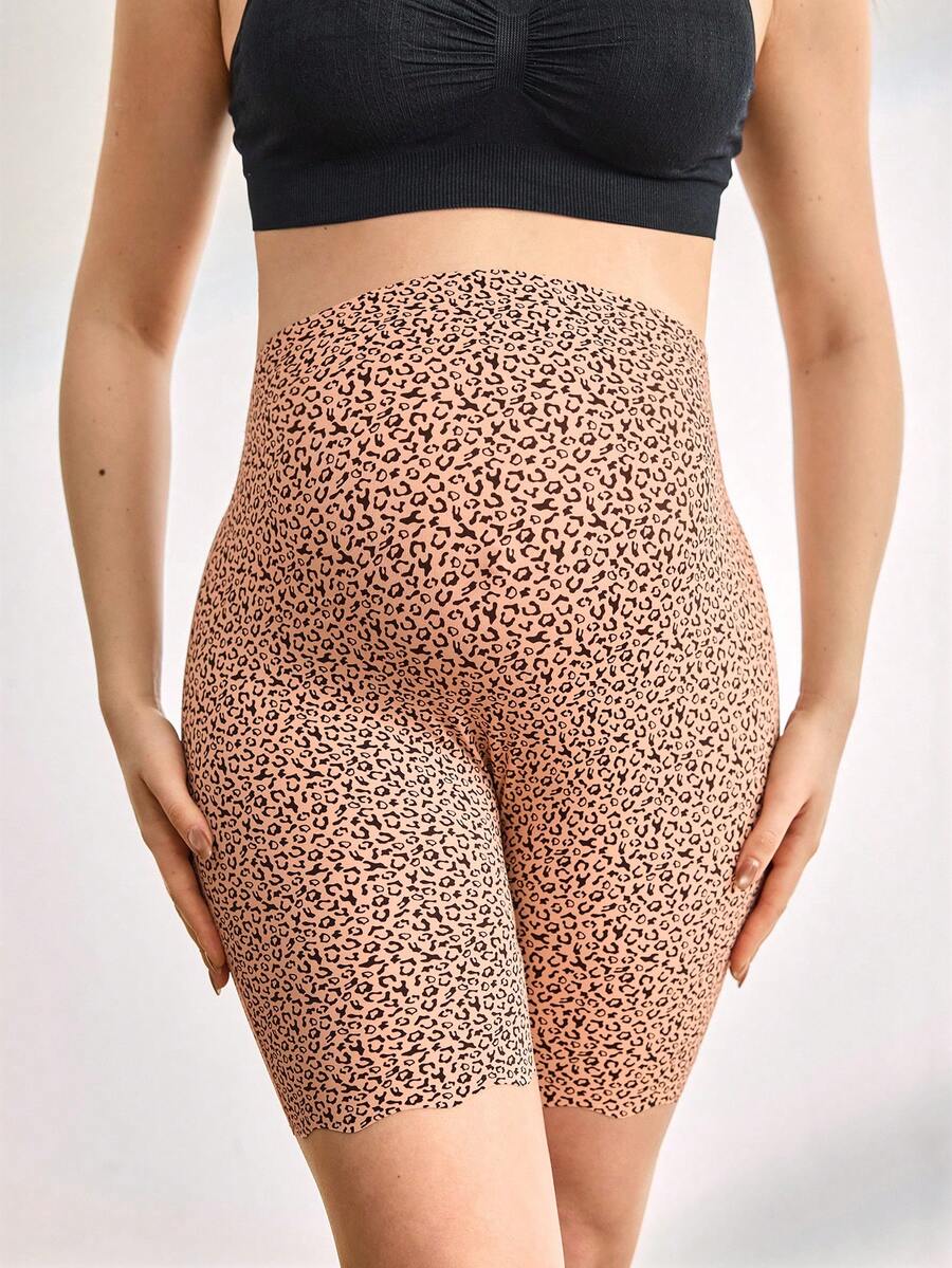 Maternity Briefs - Seamless Leopard Print High Waist Soft Stretch Contrast Color, Pregnancy