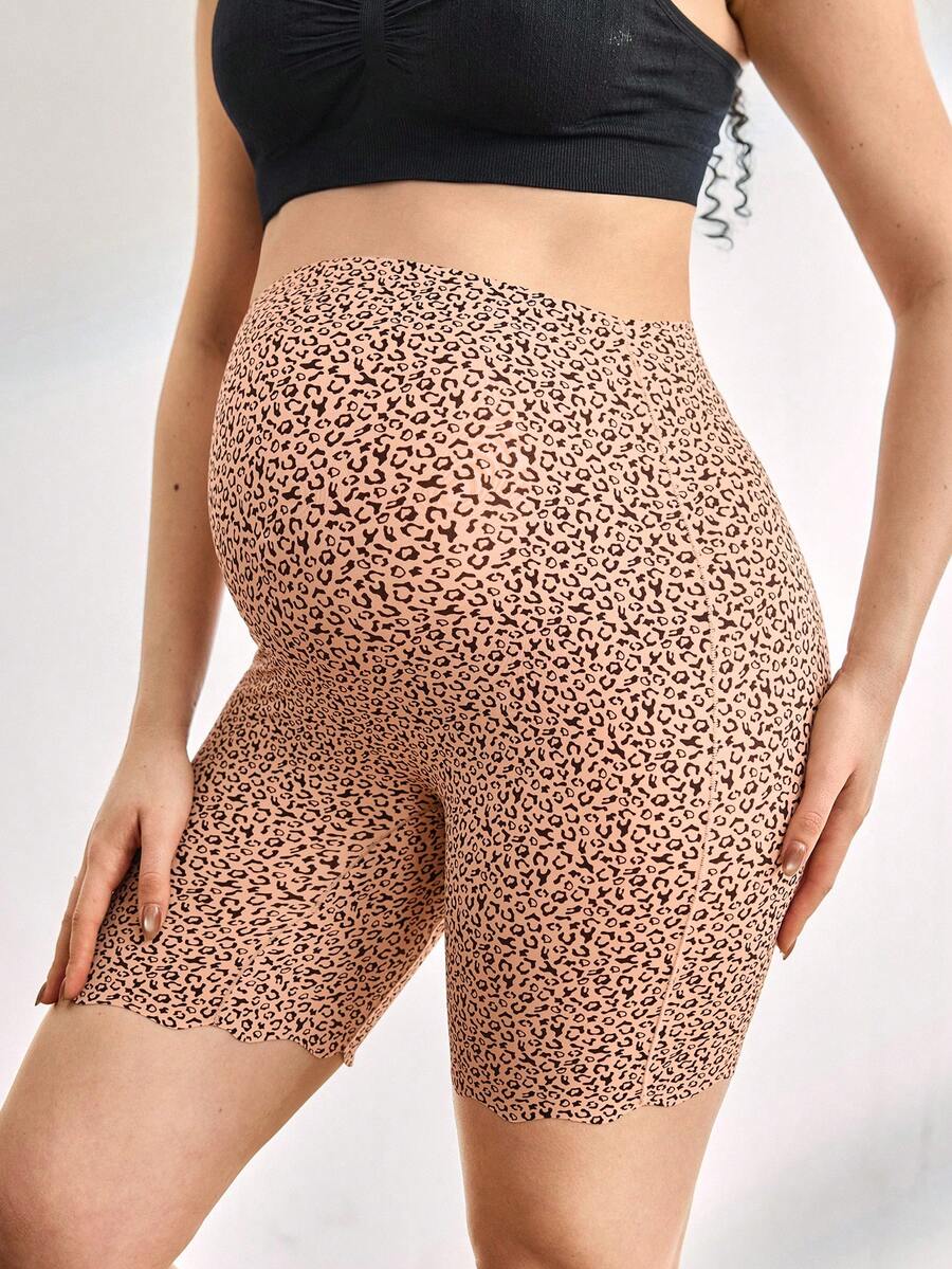 Maternity Briefs - Seamless Leopard Print High Waist Soft Stretch Contrast Color, Pregnancy
