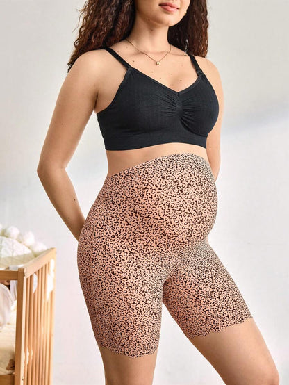 Maternity Briefs - Seamless Leopard Print High Waist Soft Stretch Contrast Color, Pregnancy