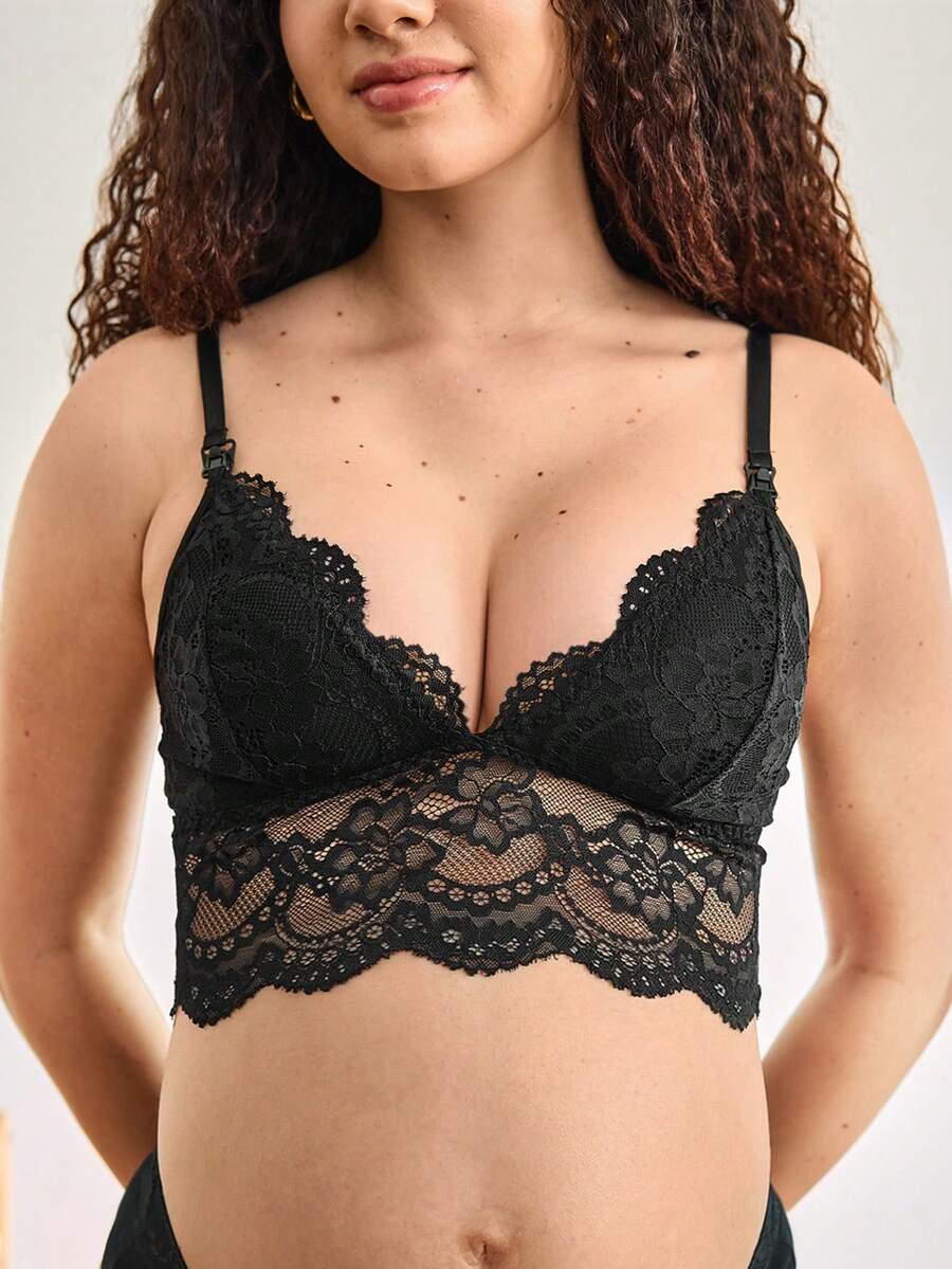 Black Lace Patchwork Maternity Nursing Bra Women Breastfeeding Comfortable Support Lingerie Bra