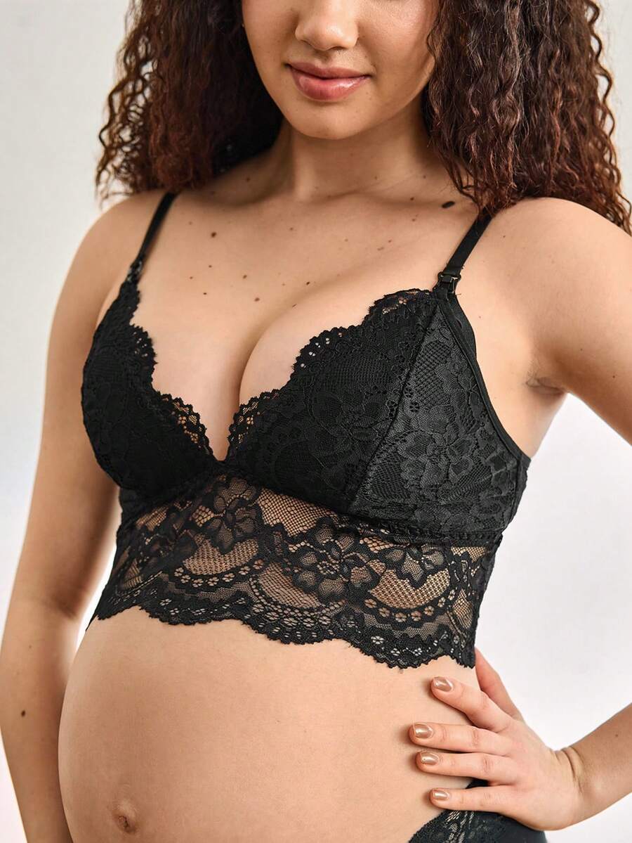 Black Lace Patchwork Maternity Nursing Bra Women Breastfeeding Comfortable Support Lingerie Bra