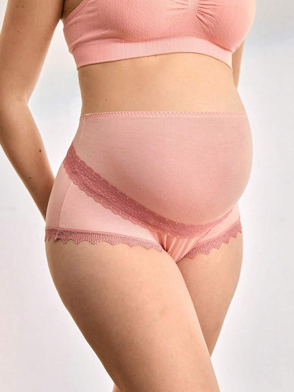 Maternity Solid Color Lace Patchwork Comfortable Breathable Panties, Suitable For Daily Wear