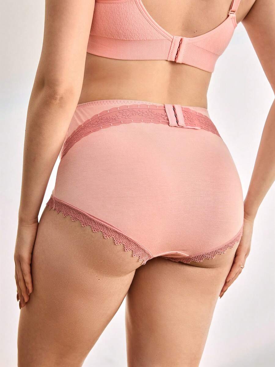 Maternity Solid Color Lace Patchwork Comfortable Breathable Panties, Suitable For Daily Wear