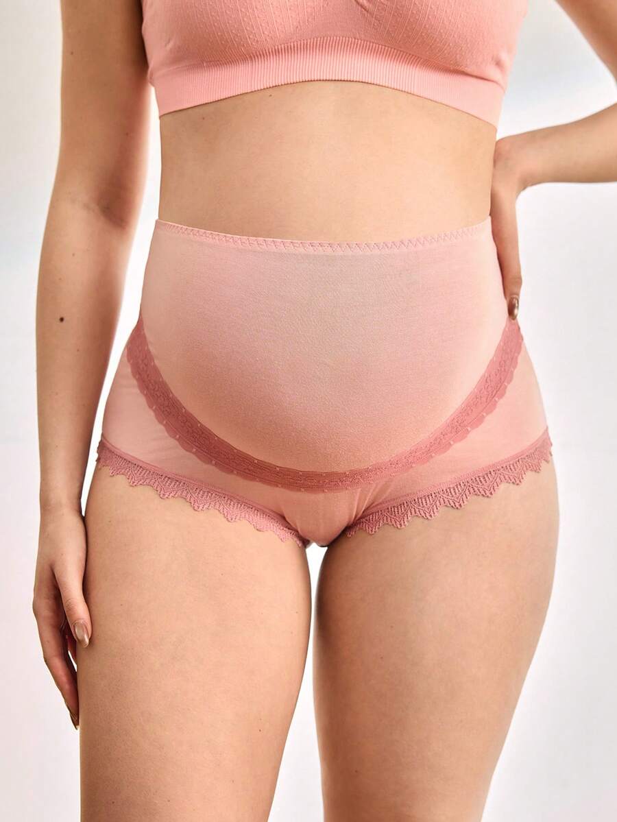 Maternity Solid Color Lace Patchwork Comfortable Breathable Panties, Suitable For Daily Wear
