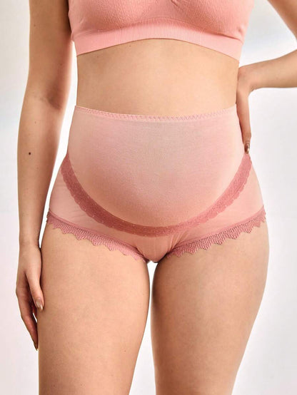 Maternity Solid Color Lace Patchwork Comfortable Breathable Panties, Suitable For Daily Wear