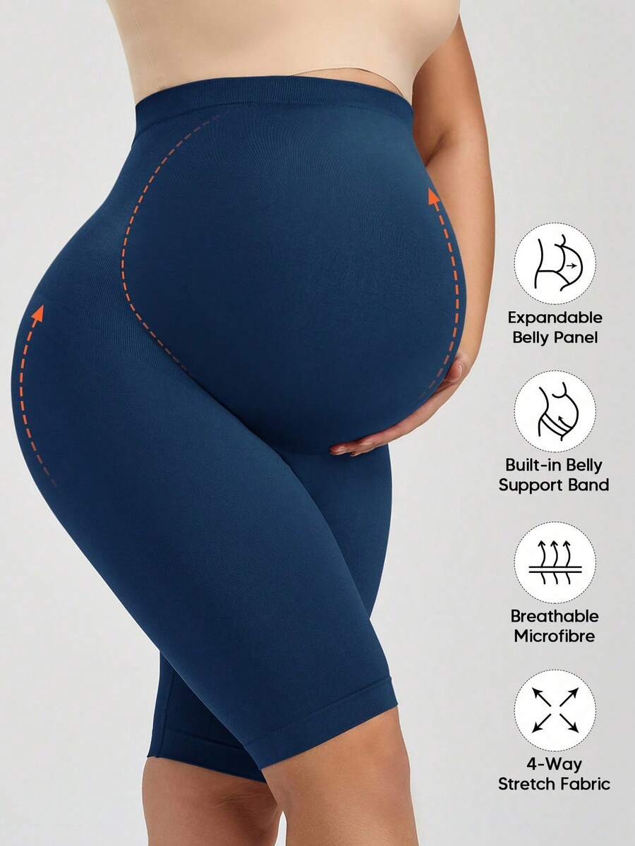 Maternity Solid High Waist Biker Shorts - Comfortable Pregnancy Fit