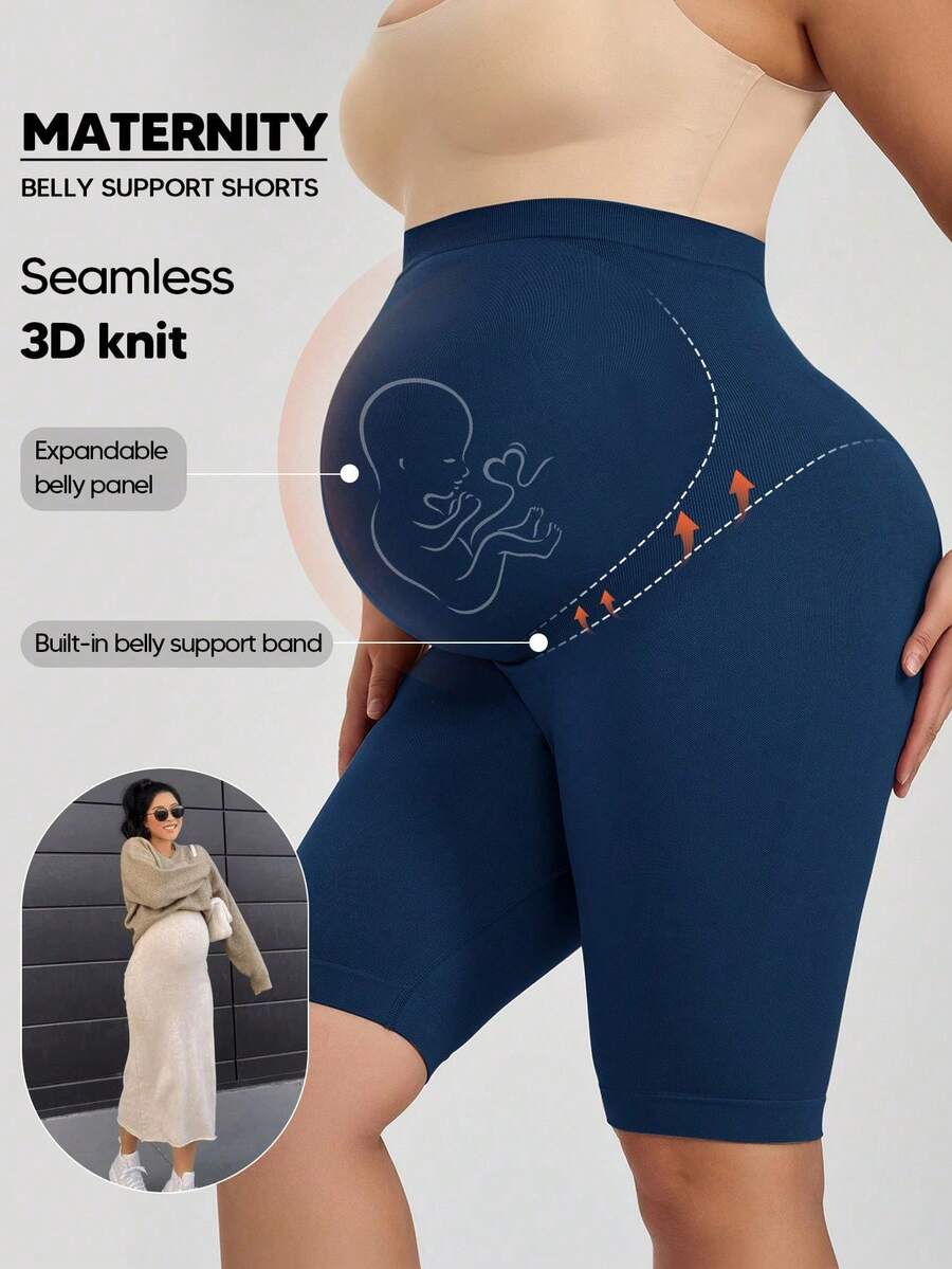 Maternity Solid High Waist Biker Shorts - Comfortable Pregnancy Fit
