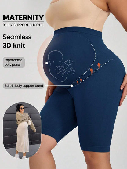 Maternity Solid High Waist Biker Shorts - Comfortable Pregnancy Fit