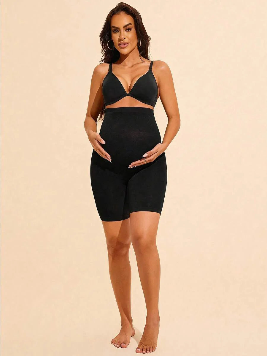 Maternity High Waist Black Shorts with Expandable Abdominal Support, High Stretch Seamless Nursing Underwear for Daily Wear