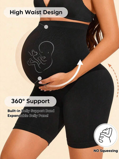 Maternity High Waist Black Shorts with Expandable Abdominal Support, High Stretch Seamless Nursing Underwear for Daily Wear