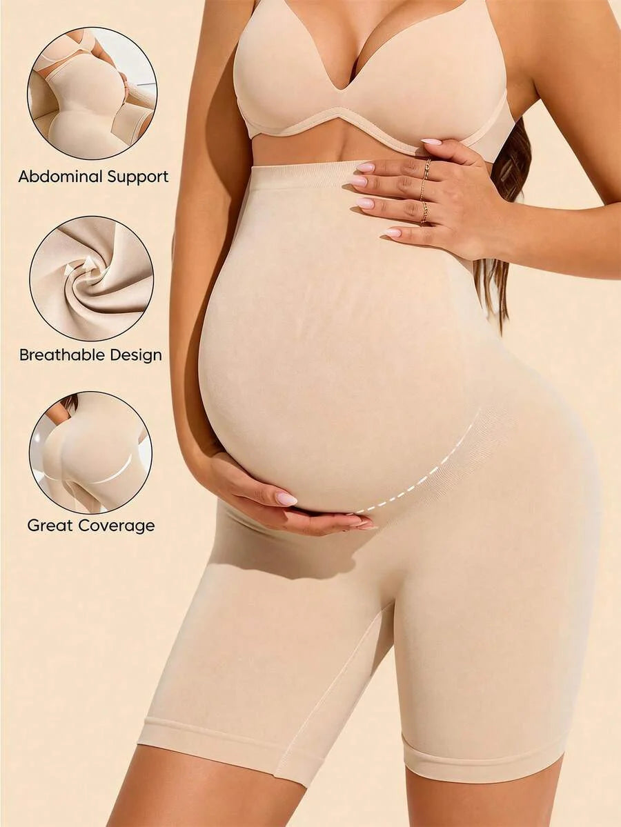 Maternity High Waist Black Shorts with Expandable Abdominal Support, High Stretch Seamless Nursing Underwear for Daily Wear