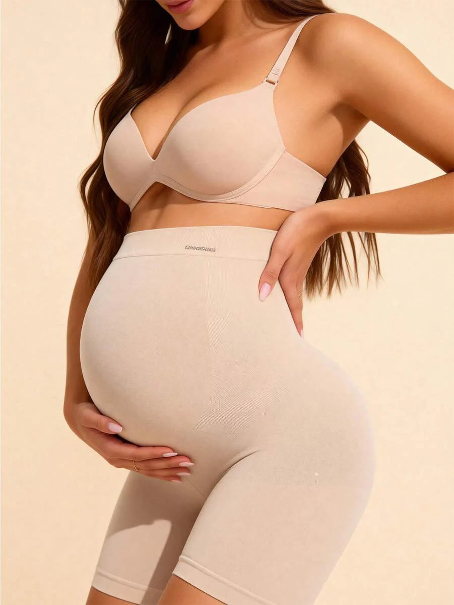 Maternity High Waist Black Shorts with Expandable Abdominal Support, High Stretch Seamless Nursing Underwear for Daily Wear