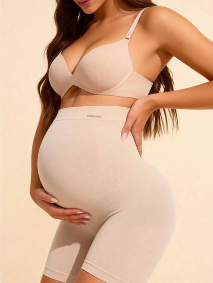 Maternity High Waist Black Shorts with Expandable Abdominal Support, High Stretch Seamless Nursing Underwear for Daily Wear
