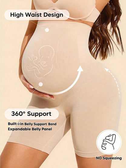 Maternity High Waist Black Shorts with Expandable Abdominal Support, High Stretch Seamless Nursing Underwear for Daily Wear