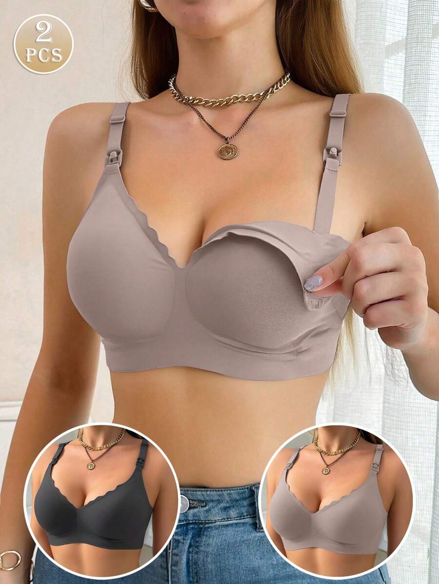 Maternity Nursing Bra 2 Pack - Front Clasp Detachable Minimalist Breastfeeding, Pregnancy Support