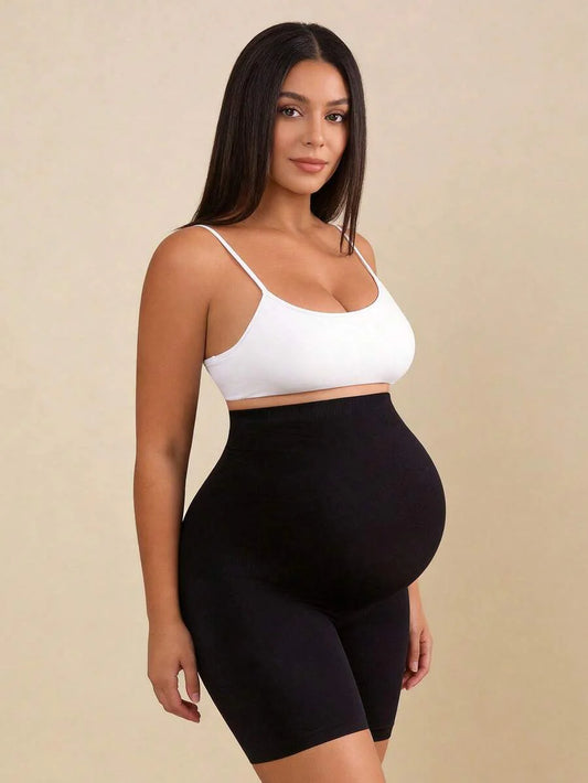 Maternity Belly Support Knee-Length Shorts, High Rise Elastic Black Shaping Briefs, Comfortable Daily Supportive Seamless Underwear
