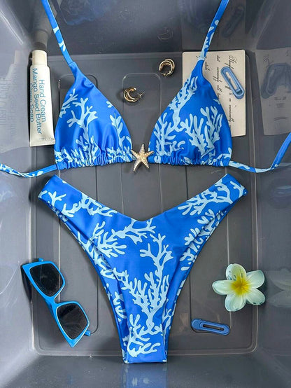 Swim Vcay Women's Solid Color Spaghetti Strap Metal Decor Sexy Bikini Set, Summer