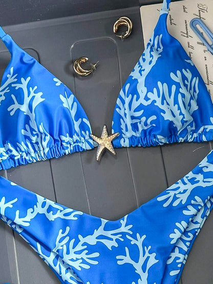 Swim Vcay Women's Solid Color Spaghetti Strap Metal Decor Sexy Bikini Set, Summer
