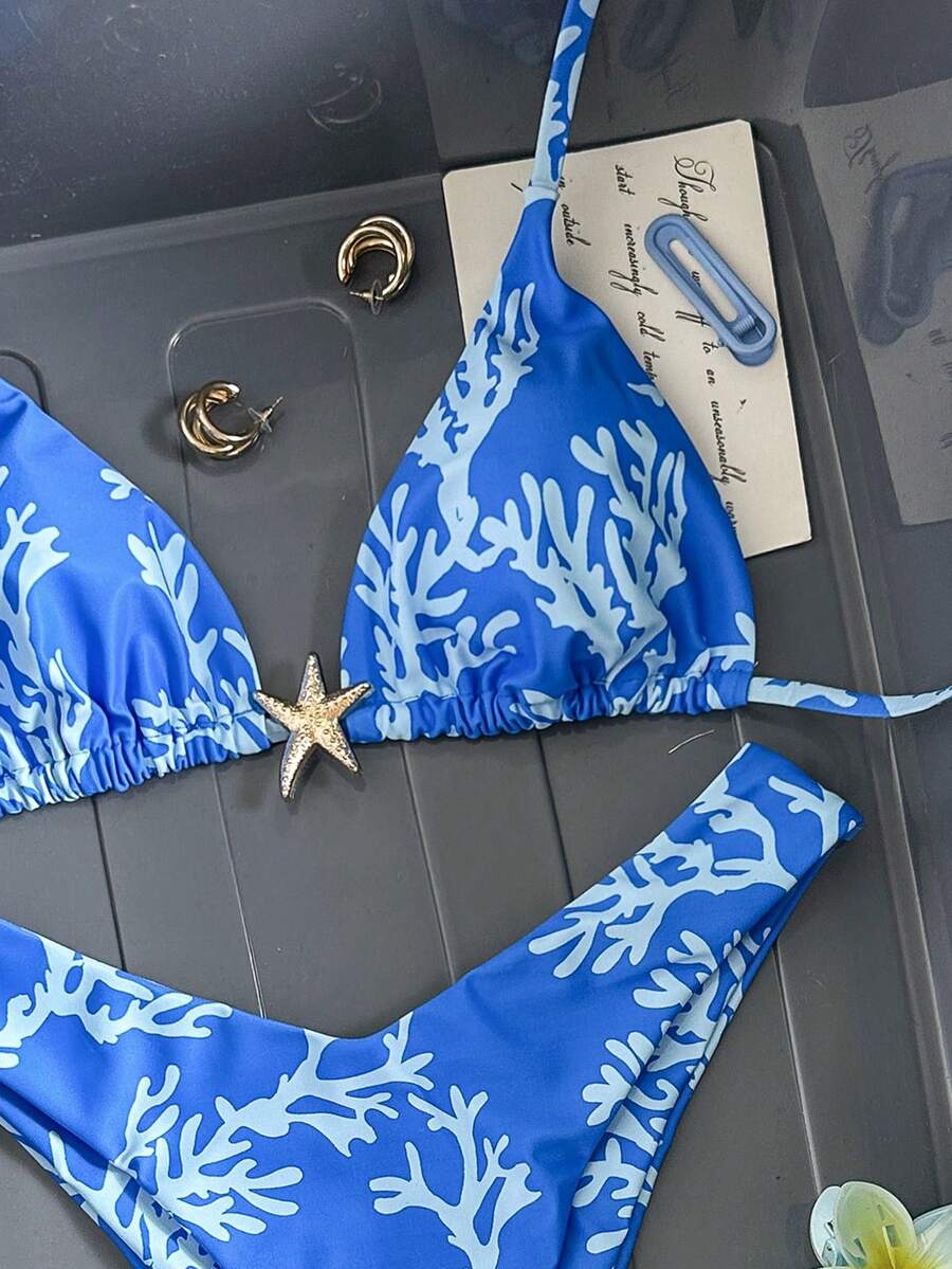 Swim Vcay Women's Solid Color Spaghetti Strap Metal Decor Sexy Bikini Set, Summer