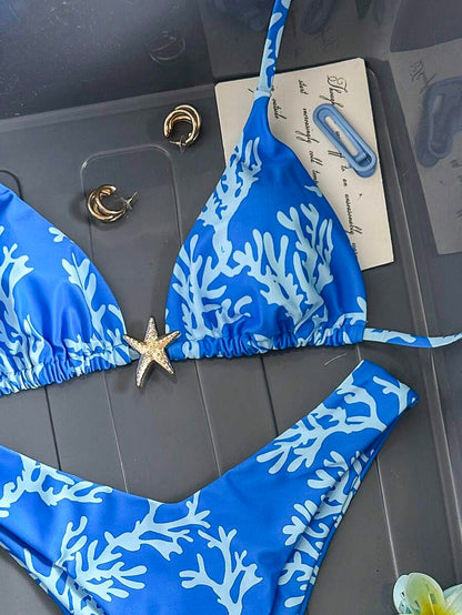 Swim Vcay Women's Solid Color Spaghetti Strap Metal Decor Sexy Bikini Set, Summer