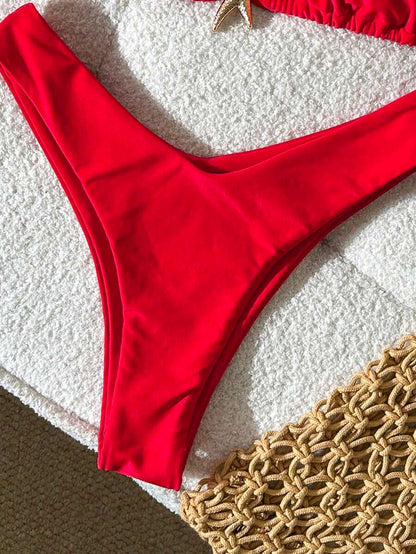 Swim Vcay Women's Solid Color Spaghetti Strap Metal Decor Sexy Bikini Set, Summer