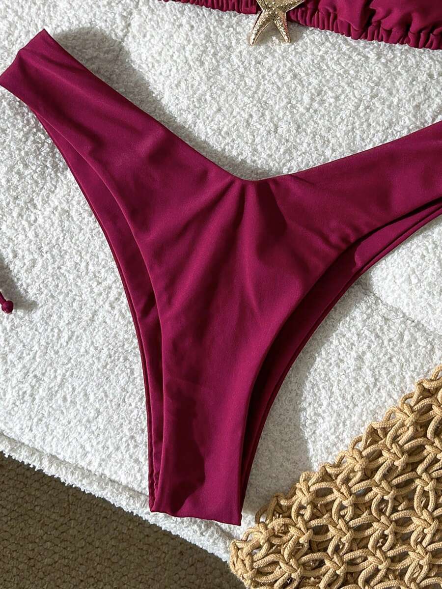 Swim Vcay Women's Solid Color Spaghetti Strap Metal Decor Sexy Bikini Set, Summer