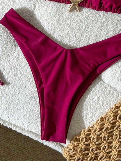 Swim Vcay Women's Solid Color Spaghetti Strap Metal Decor Sexy Bikini Set, Summer